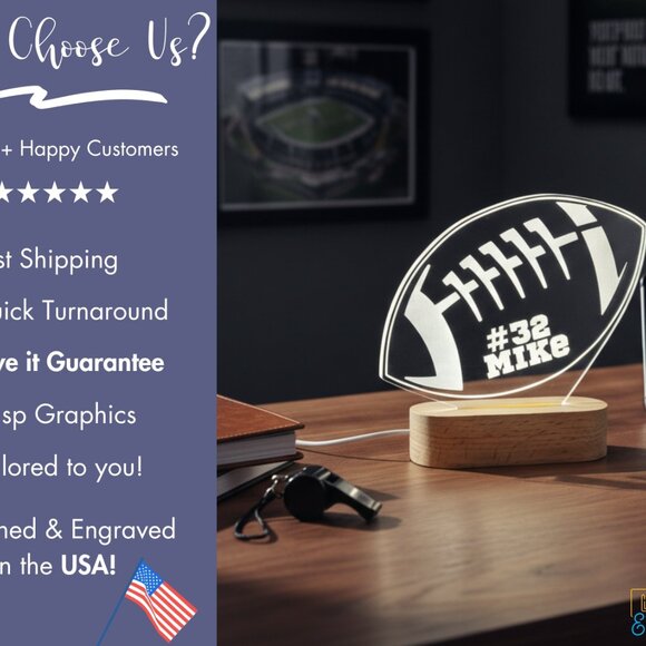 American Football Custom Name Light | Personalized LED Sign | Boy or Dad Gift - Picture 4 of 8